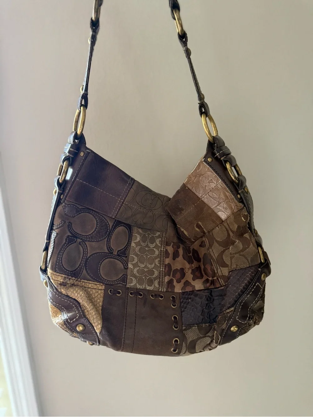 Coach Patchwork Multitone Brown Leather and Signature Hobo Bag